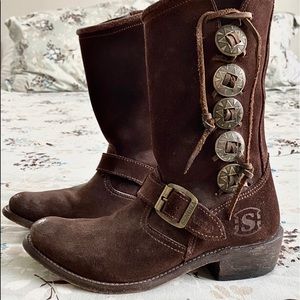 SENDRA Cowboy BOOTS Conchos Brown Suede W7 LikeNEW